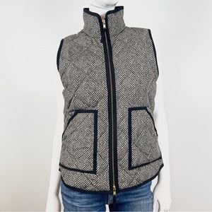 J. Crew Excursion Women's Herringbone Quilted Down Puffer Vest Small Black Cream